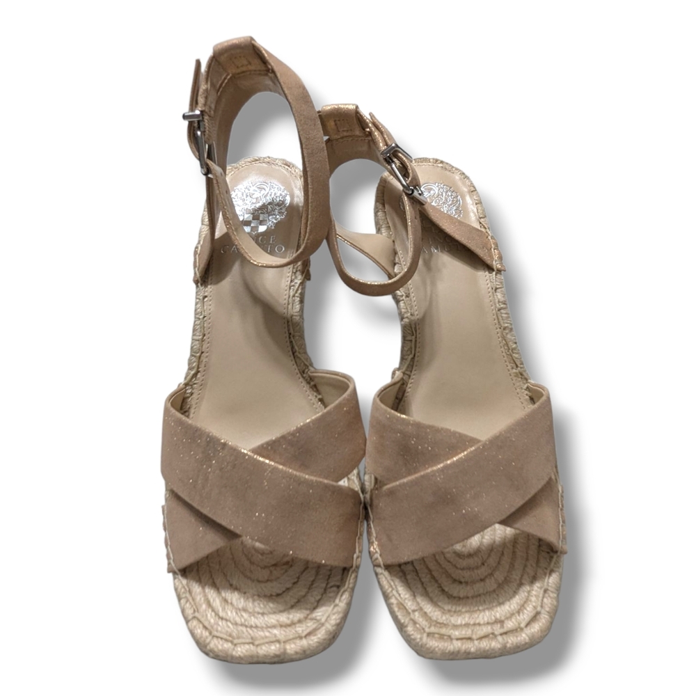NEW VINCE CAMUTO Bendsen Wedge Sandal IN ROSE GOLD SZ 9.5 - Picture 3 of 14